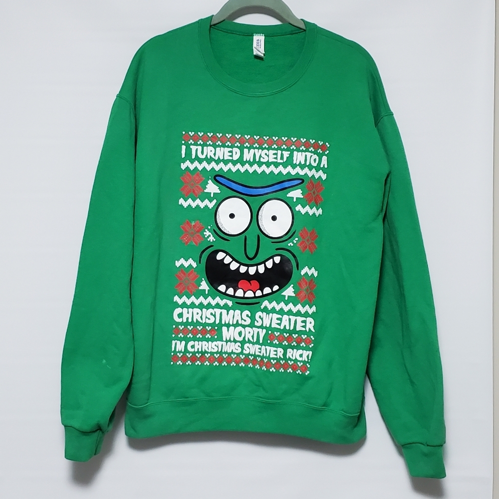 Rick & Morty Christmas Sweater Sweatshirt Green Holidays Ugly Medium Adult Swim